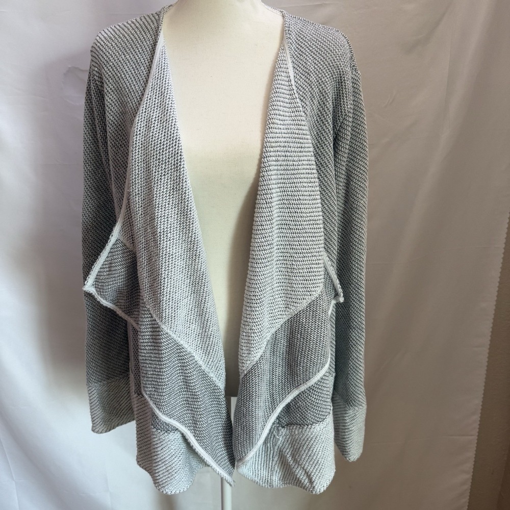 Calypso St Barth Cardigan Women Medium Gray Open Front Waterfall Knit Cotton